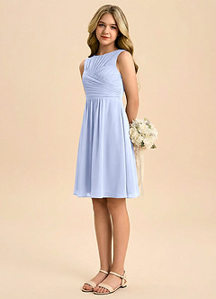 Azazie Skyla Junior Linia A Pofałdowany Szyfon Mini Młodsza druhna Sukienka image4