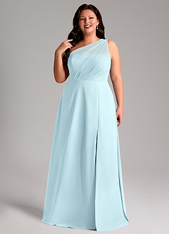 Azazie Phaedra Bridesmaid Dresses Cloud Blue A-Line One Shoulder Chiffon Dress image11