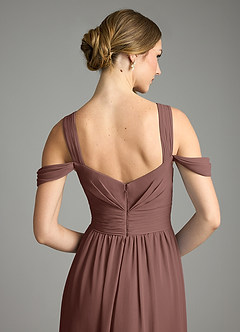 Azazie Lianne Bridesmaid Dresses Espresso A-Line Off the Shoulder Chiffon Dress image6