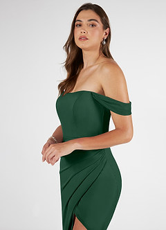 Azazie Kit Bridesmaid Dresses Dark Green Mermaid Off the Shoulder Mesh Dress image5