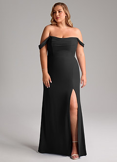 Azazie Saige At-home Try On Dresses Black A-Line Off the Shoulder Chiffon Convertible Dress image10