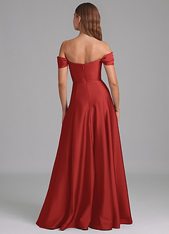 Azazie Seriana Bridesmaid Dresses Pomegranate A-Line Off the Shoulder Stretch Satin Convertible Dress image5