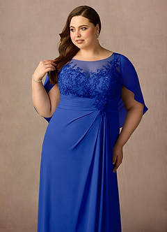 Azazie Hera Mother of the Bride Dresses Royal Blue A-Line Lace Capelet Chiffon Dress image11