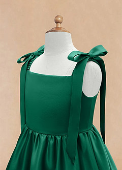 Azazie Chelsie Flower Girl Dresses Emerald A-Line Bow Matte Satin Dress image8