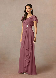 Azazie Snapdragon Mère de la mariée Robes Robe Trapèze en Mousseline de soie Col en V froncé Rose Du Désert image2