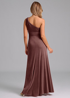 Azazie Dallas Bridesmaid Dresses Espresso A-Line One Shoulder Velvet Dress image2