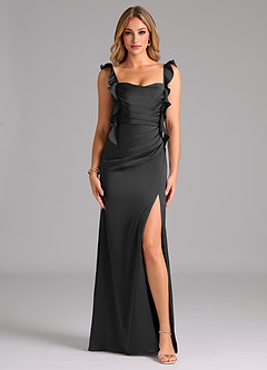Azazie Jessamine Bridesmaid Dresses Black A-Line Corset Stretch Satin Dress image3