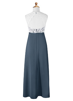 Azazie Rana Junior A-Linie Spitze Chiffon Kleid Neptunblau image6