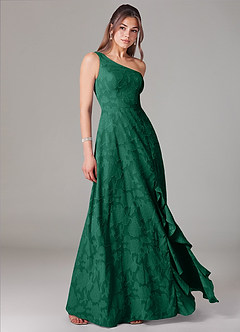Azazie Ellianna Jurken voor bruidsmeisjes Jurk van Bloemen Burn-out met A-Lijn One-Shoulder Smaragd image3