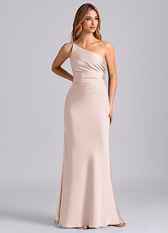 Azazie Marseli 신부 들러리 드레스 인어 한쪽 어깨 스트레치 새틴 바닥 길이 드레스 image1