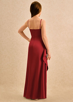 Azazie Cannoli Girls Formal Flower Girl Dresses Pomegranate A-Line Pleated Stretch Satin Dress image2