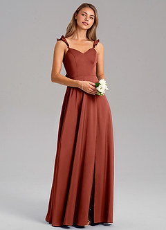 Azazie Everett Robes de demoiselle d'honneur Robe Trapèze en Satin extensible Terracotta image1