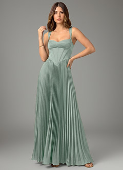 Azazie Avenelle Bridesmaid Dresses Agave A-Line Corset Stretch Satin Dress image4
