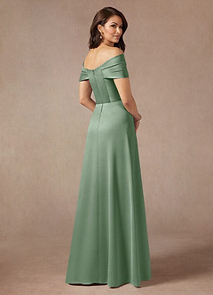 Azazie Amelia Kleider für die Brautmutter A-Linie Schulterfrei Stretch-Satin Kleid Matcha image2