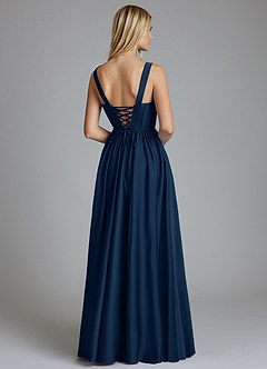 Azazie Delmie Brautjungfernkleider A-Linie Korsett Stretch-Satin Kleid Dunkelmarine image2