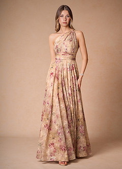 Hestia Dusty Floral One Shoulder Maxi Dress | Azazie CA