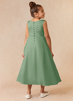 Azazie Lindy Flower Girl Dresses Matcha A-Line Pleated Matte Satin Dress image6