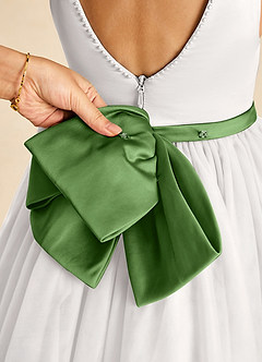 Azazie Seline Flower Girl Dresses Ivory Basil A-Line Bow Tulle Dress image3