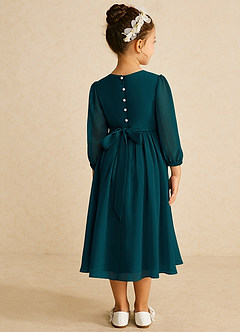 Azazie Lolo Robe Demoiselle D'honneur Fillette Robe Trapèze en Mousseline de soie avec manches Vert Pin image5