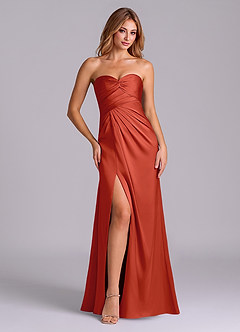 Azazie Sabrine Bridesmaid Dresses Rust A-Line Sweetheart Neckline Stretch Satin Dress image1