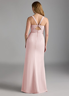 Azazie Mero Robes de demoiselle d'honneur Robe Fourreau en Mousseline de soie Plissée Rose Pâle image3
