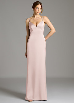 Azazie Adriane 신부 들러리 드레스 쉬스 절하다 스트레치 새틴 바닥 길이 드레스 image1