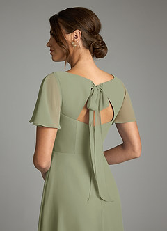 Azazie Kimber Vestidos de damas de honor Vestido de Pistacho de Gasa de Corte en A con Manga volante image8