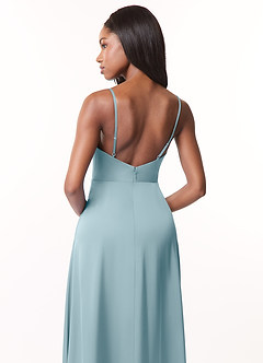 Azazie Brielle Bridesmaid Dresses Moody Blue A-Line Cowl Spaghetti Straps Stretch Satin Dress image5