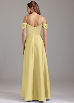 Azazie Marley Bridesmaid Dresses Lemon Sorbet A-Line Off the Shoulder Stretch Satin Convertible Dress image5