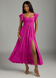 Azazie Anaya Bridesmaid Dresses Fuchsia A-Line Pleated Chiffon Dress image1