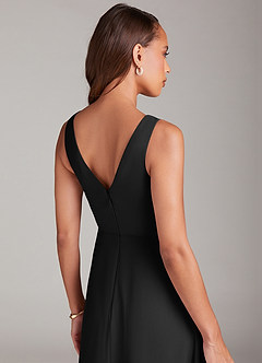 Azazie Nelly Bridesmaid Dresses Black A-Line Pleated Chiffon Dress image7