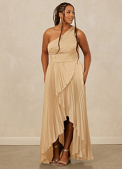 Christian Siriano Bridal for Azazie 1008 Bridesmaid Dresses Gold A-Line One Shoulder Stretch Satin Dress image11