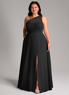 Azazie Phaedra Bridesmaid Dresses Black A-Line One Shoulder Chiffon Dress image4