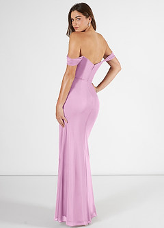 Azazie Kit Bridesmaid Dresses Candy Pink Mermaid Off the Shoulder Mesh Dress image4