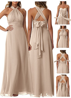Azazie Fifi Bridesmaid Dresses Taupe A-Line Strapless Chiffon Convertible Dress image9