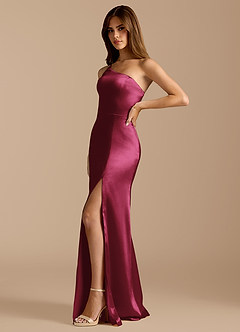 Azazie Trina Bridesmaid Dresses Burgundy A-Line One Shoulder Metallic Satin Dress image5