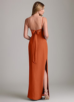 Azazie Mai Bridesmaid Dresses Burnt Orange Sheath Pleated Chiffon Dress image2