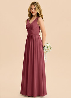 Azazie Kora Junior Vestido Merlot de Gasa de Corte en A con Plisado image1