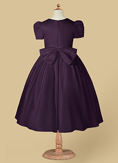 Azazie Anirra Flower Girl Dresses Plum Ball-Gown Pleated Matte Satin Dress image6