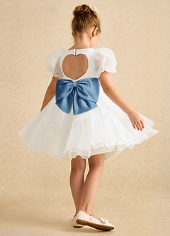 Azazie Debbie vestidos de niña de las flores Vestido de Marfil Azul Acero de Organza de Princesa con Escote de Corazón image6