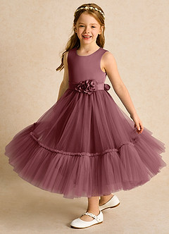 Azazie Miracle Flower Girl Dresses Desert Rose A-Line Bow Matte Satin Dress image4