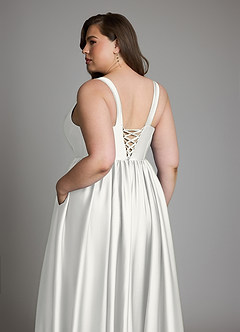 Azazie Delmie Abiti da Damigella Abito A-Line in Raso Elasticizzato Corsetto Bianco image13