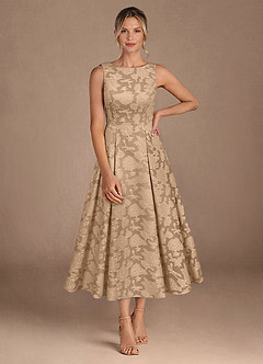 Azazie Fulton vestidos de madre de la novia Vestido de Champán de Devorado Floral de Corte En A con Plisado image4