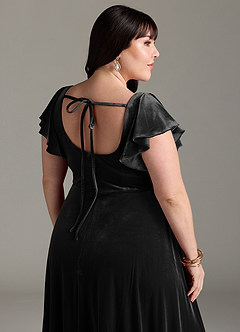Azazie Bondi Brautjungfernkleider A-Linie Seitliche Cut-Outs Samt Kleid Schwarz image13