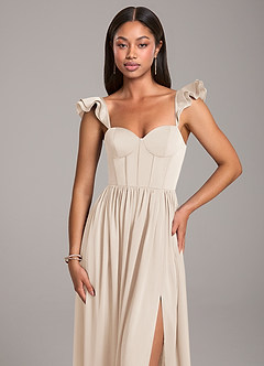 Azazie Denisse Brautjungfernkleider A-Linie Gestreift Stretch-Satin Kleid Alabaster Weiß image6