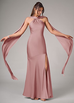 Azazie Kinsley Bridesmaid Dresses Dusty Rose Mermaid Side Slit Stretch Satin Dress image2