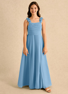Azazie Masie Girls Formal Jurken voor bloemenmeisjes A-Lijn Jurk van Chiffon Geplooide Staal Blauw image5