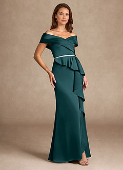Azazie Dareia Mother of the Bride Dresses Pine Mermaid Off the Shoulder Stretch Satin Dress image4