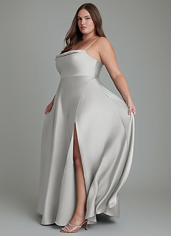 Azazie Elle Bridesmaid Dresses Silver A-Line Pleated Stretch Satin Dress image14