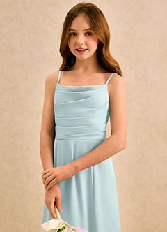 Azazie Chamomile Girls Formal Sukienki dla dziewczynek sypiących kwiaty Linia A Pofałdowany Satyna elastyczna Długość podłogi Sukienka image6